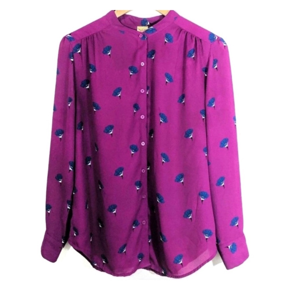 Jewel toned purple and blue long sleeve blouse